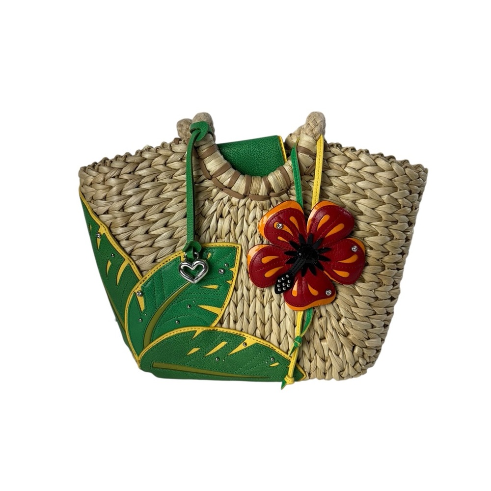 BRIGHTON STRAW & LEATHER FLOWER LEAVES purse - Picture 3 of 13